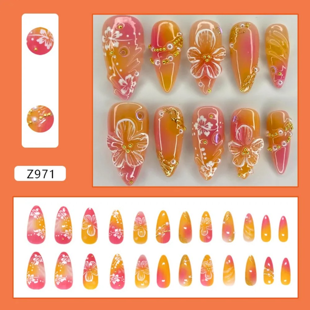 Pressed Flower Art - 24 szt. Różowe Gradientowe Sztuczne Paznokcie