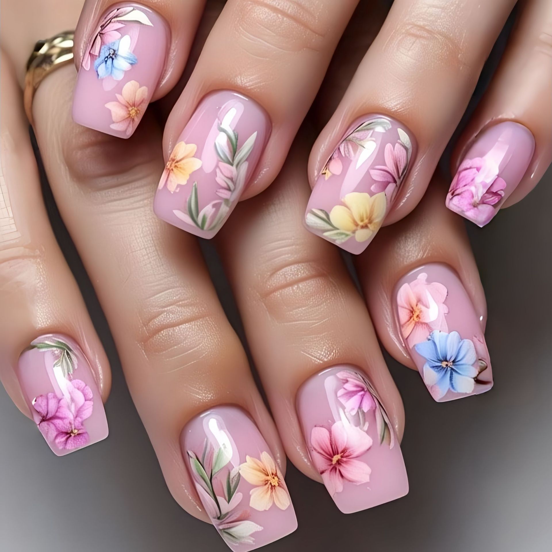 Pressed Flower Art - Średnie sztuczne paznokcie dla kobiet i