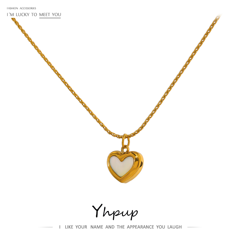 Birth Flower Necklace - Yhpup Cute Heart Natural Shell Wisiorek