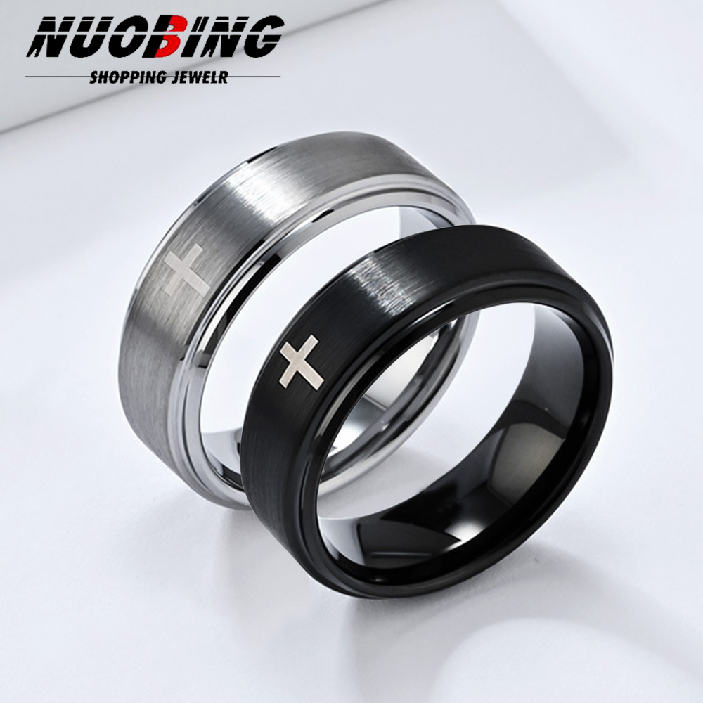 Initial Ring Custom - Retro Pierścień Chrześcijański z Krzyżem Jezusa