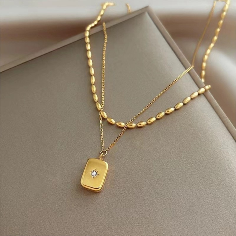Birth Flower Necklace - ANENJERY stal nierdzewna 316L dwuwarstwowa kwadratowa